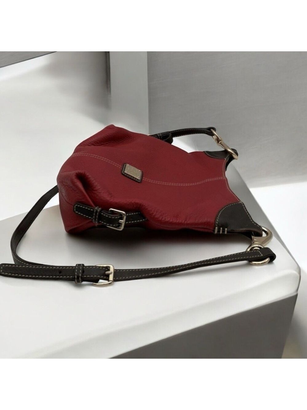 Dooney & Bourke Dark Red Pebbled Leather Hobo Shoulder Bag - Picture 7 of 16
